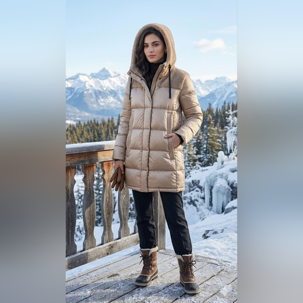Koolaburra By UGG Women's Tan Puffer Coat with Hood Size Large